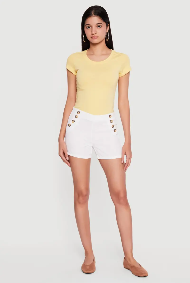 High-Waisted Shorts With Side Zip And Decorative Button Details 1