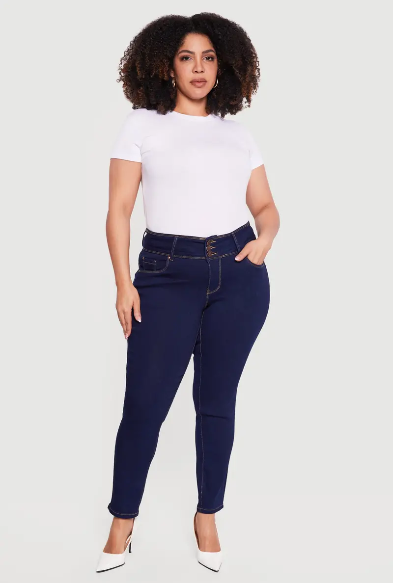 High-Waisted Skinny Jeans With Three-Button Front – Plus Size 1