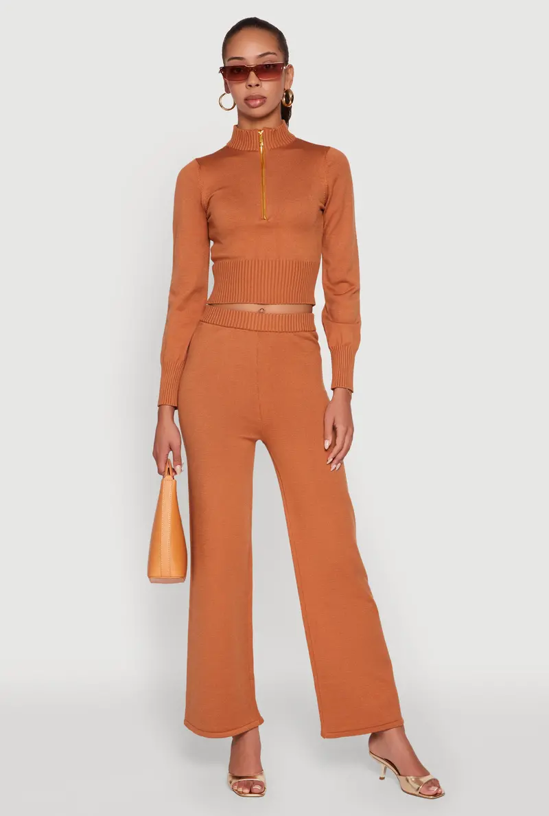 High-Waisted Wide-Leg Casual Pants In Rib Knit 1