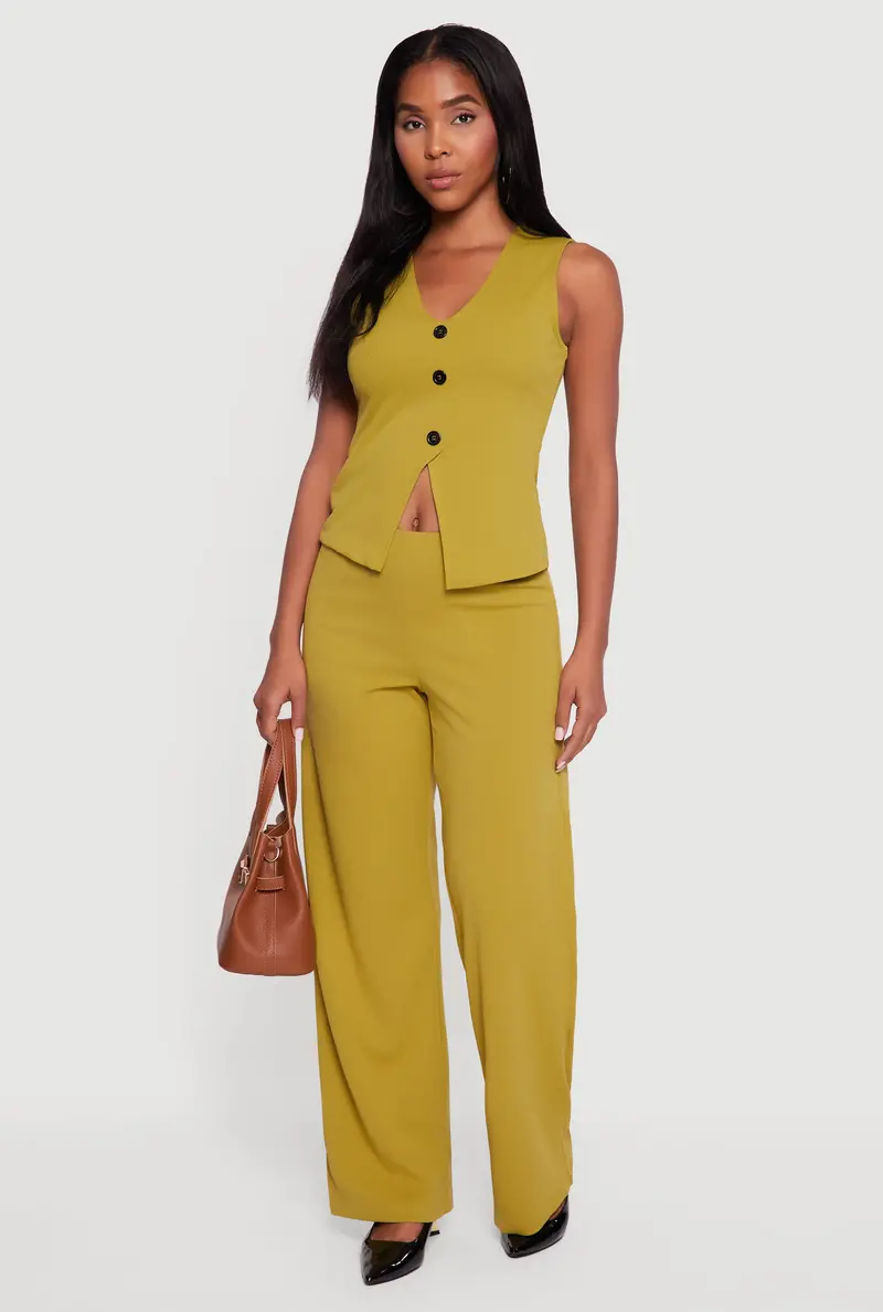 High-Waisted Wide-Leg Crepe Knit Trousers 1