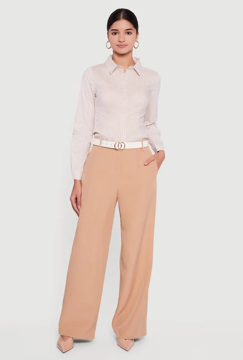 High-Waisted Wide-Leg Dress Pants In Soft Crepe Knit 1