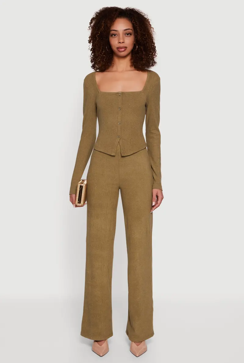 High-Waisted Wide-Leg Trousers In Brushed Knit 1