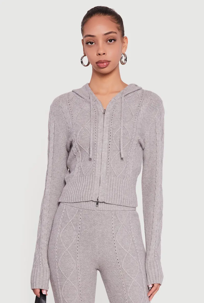Hooded Cable Knit Cardigan With Full Front Zip 1