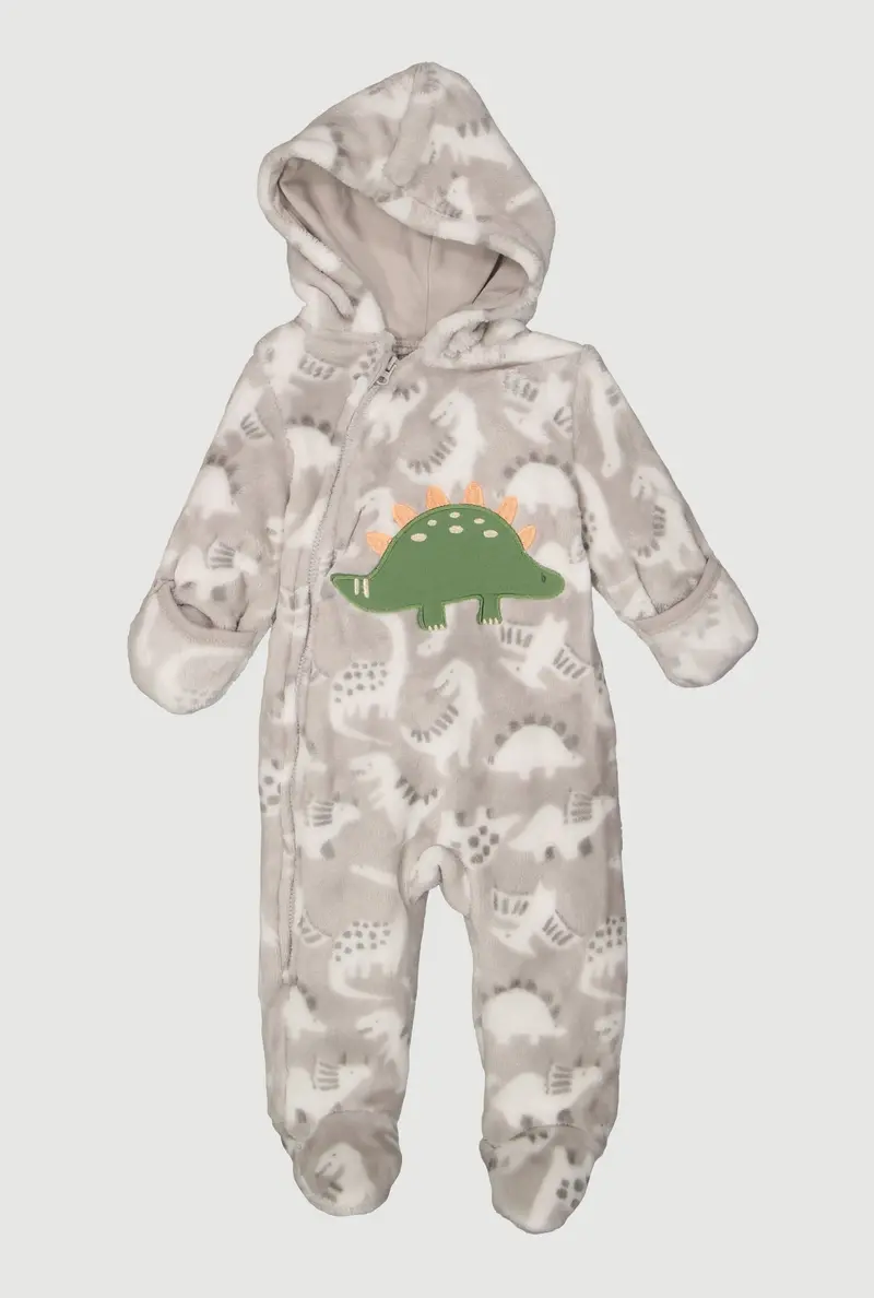 Hooded Dino Patch Footed Jumpsuit For Newborn To 9-Month-Old Boys 1