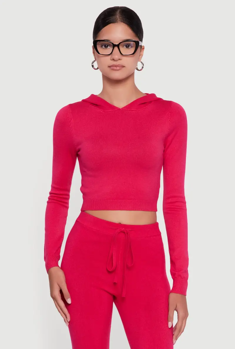 Hooded Long-Sleeve Cropped Pullover Sweater 1