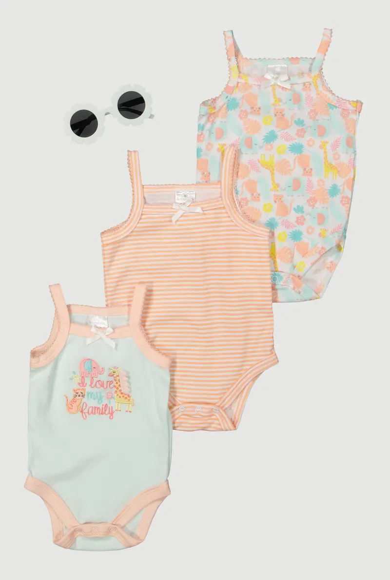 I Love My Family Graphic Bodysuits With Sunglasses – Baby Girls (0–9 Months) 1