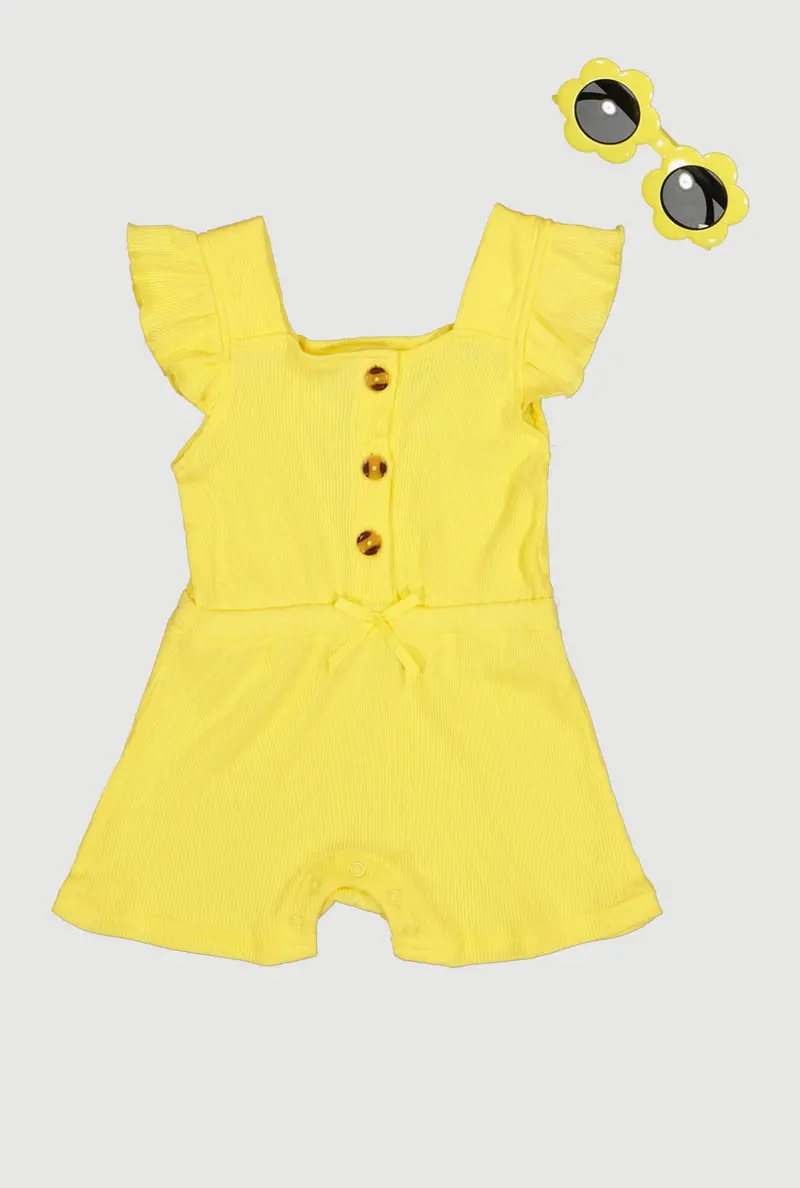 Infant Girl Textured Romper Featuring Sunglasses Detail (12–24M) 1