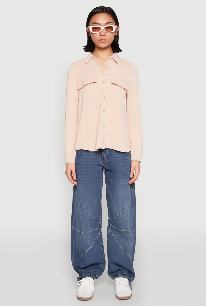Iris Button-Front Blouse – Airy Gauze Fabric With Functional Cargo Pockets 1