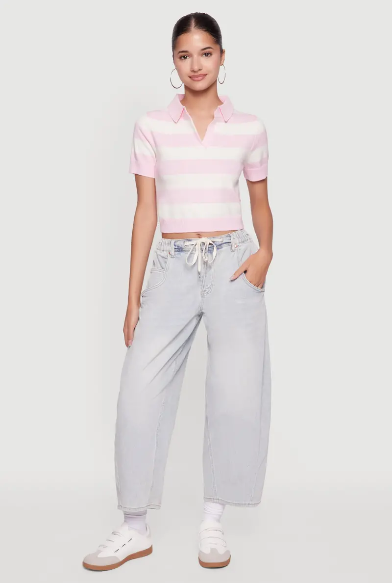 Iris-Printed Striped Crop Top In Polo Silhouette 1