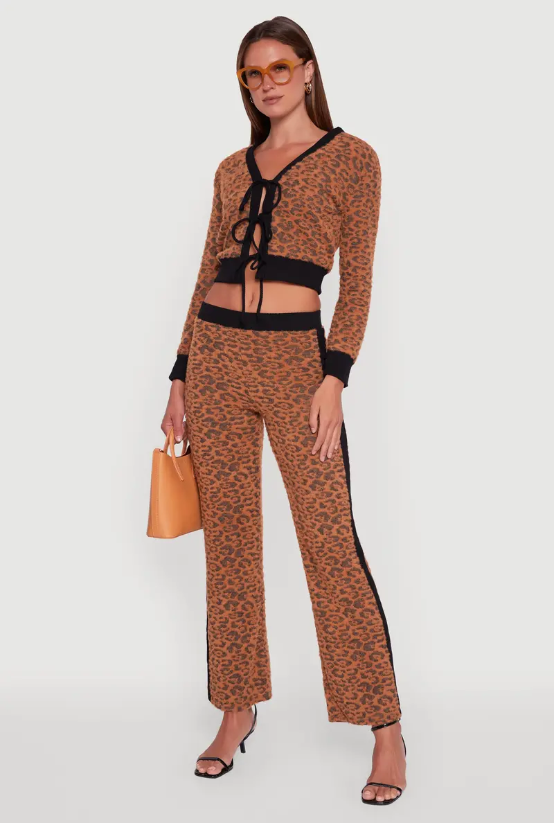 Jaguar-Print Flare Pants With Contrasting Trim 1
