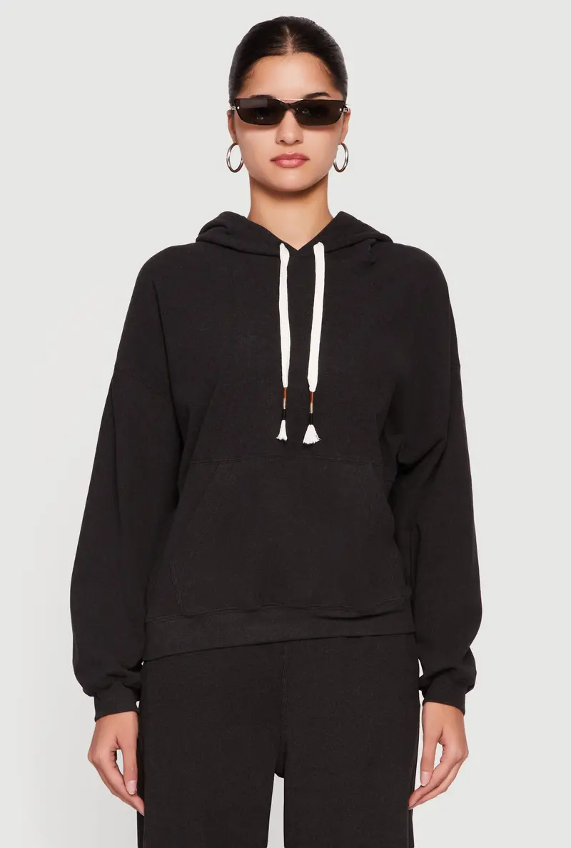 Kangaroo-Pocket Rib-Knit Pullover Hoodie 1