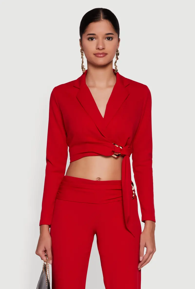 Knot-Front Metallic Cropped Blazer 1