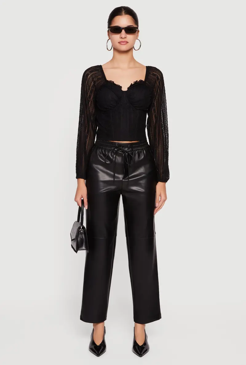 Lace Crop Top With Long Sleeves And Sweetheart Neckline 1
