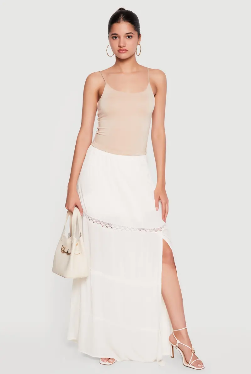 Lace-Trimmed Tiered Maxi Skirt With Side Slits 1