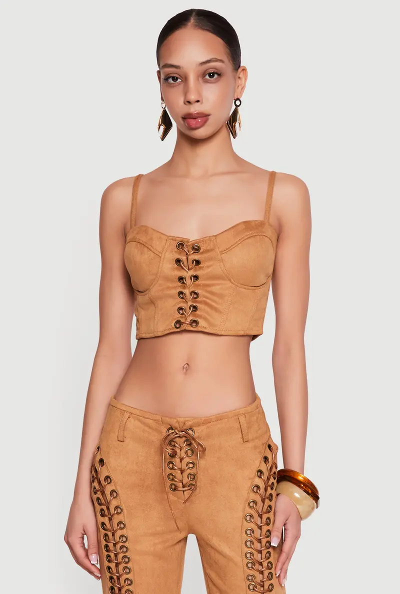 Lace-Up Bustier Top – Faux Suede Material 1