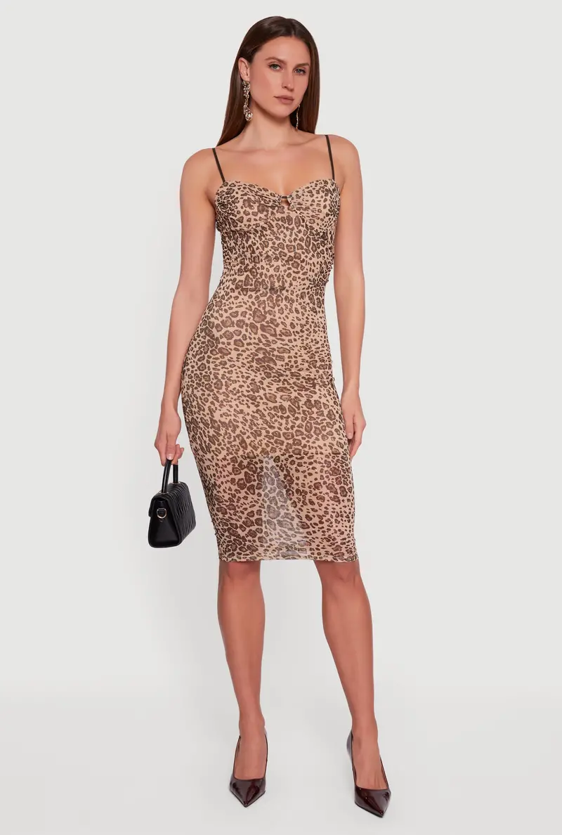Leopard-Print Bustier Bodycon Midi Dress – Sleeveless Style 1