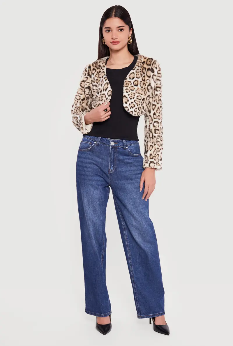Leopard-Print Faux Fur Bolero Style Jacket 1