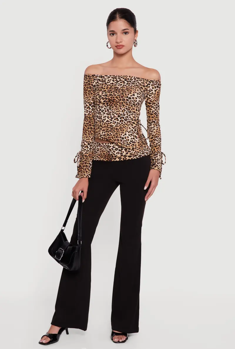 Leopard-Print Flare-Leg Pants In Fold-Over Rib Knit 1