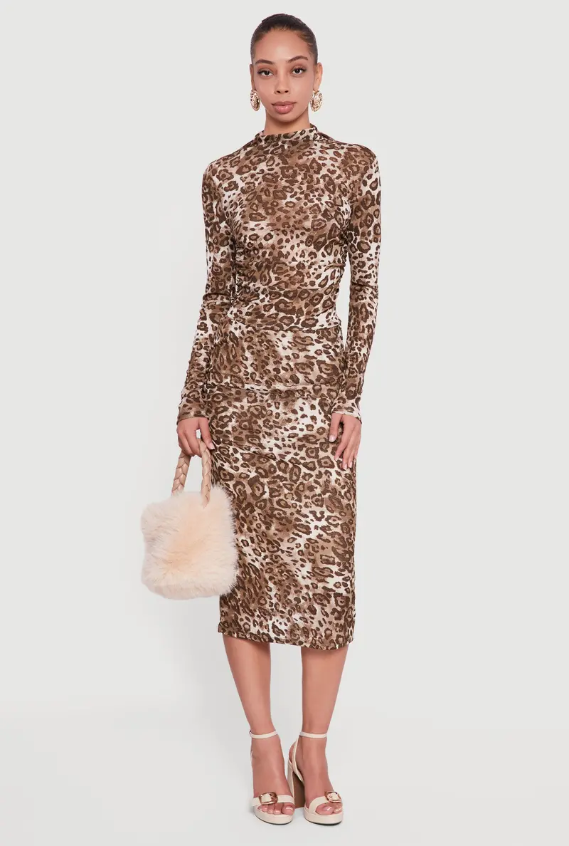 Leopard-Print Ruched Midi Skirt – High Waist 1