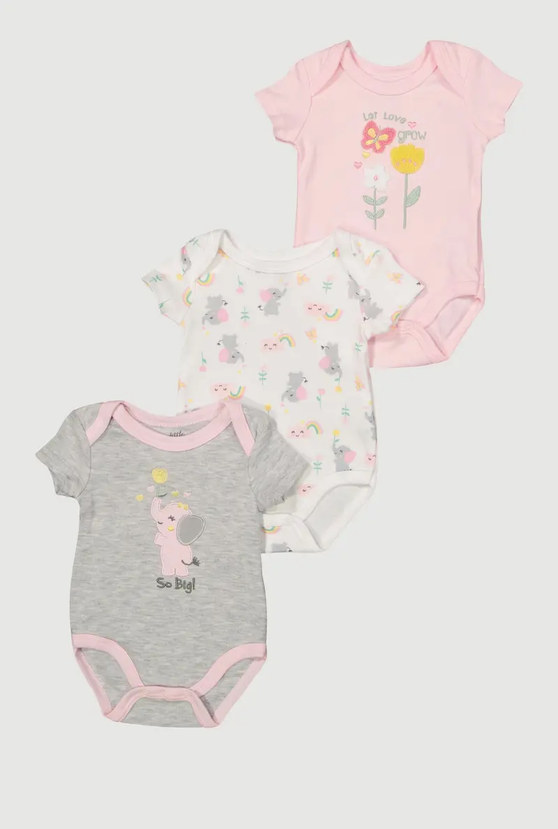 Let Love Grow Printed Bodysuits – 3-Pack For Baby Girls (0–9 Months) 1