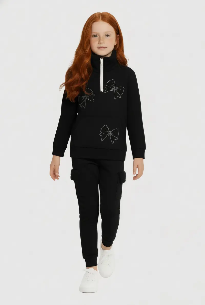 Little Girls Chenille Quarter-Zip Sweatshirt & Joggers Set 1