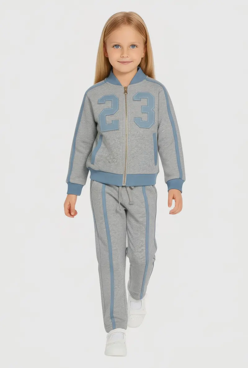 Little Girls Denim-Style 23 Patch Graphic Sweatshirt & Sweatpants 1