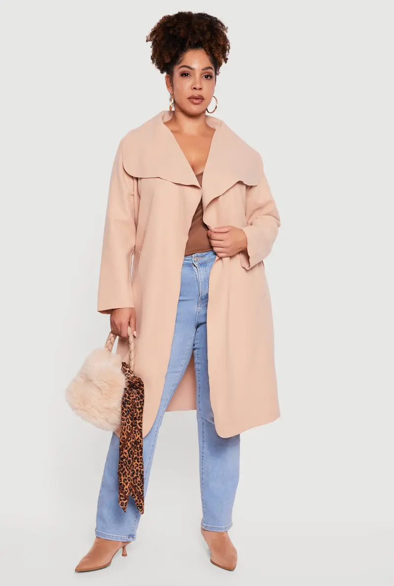 Long-Sleeve Belted Trench Coat With Tie Waist – Plus Size 1