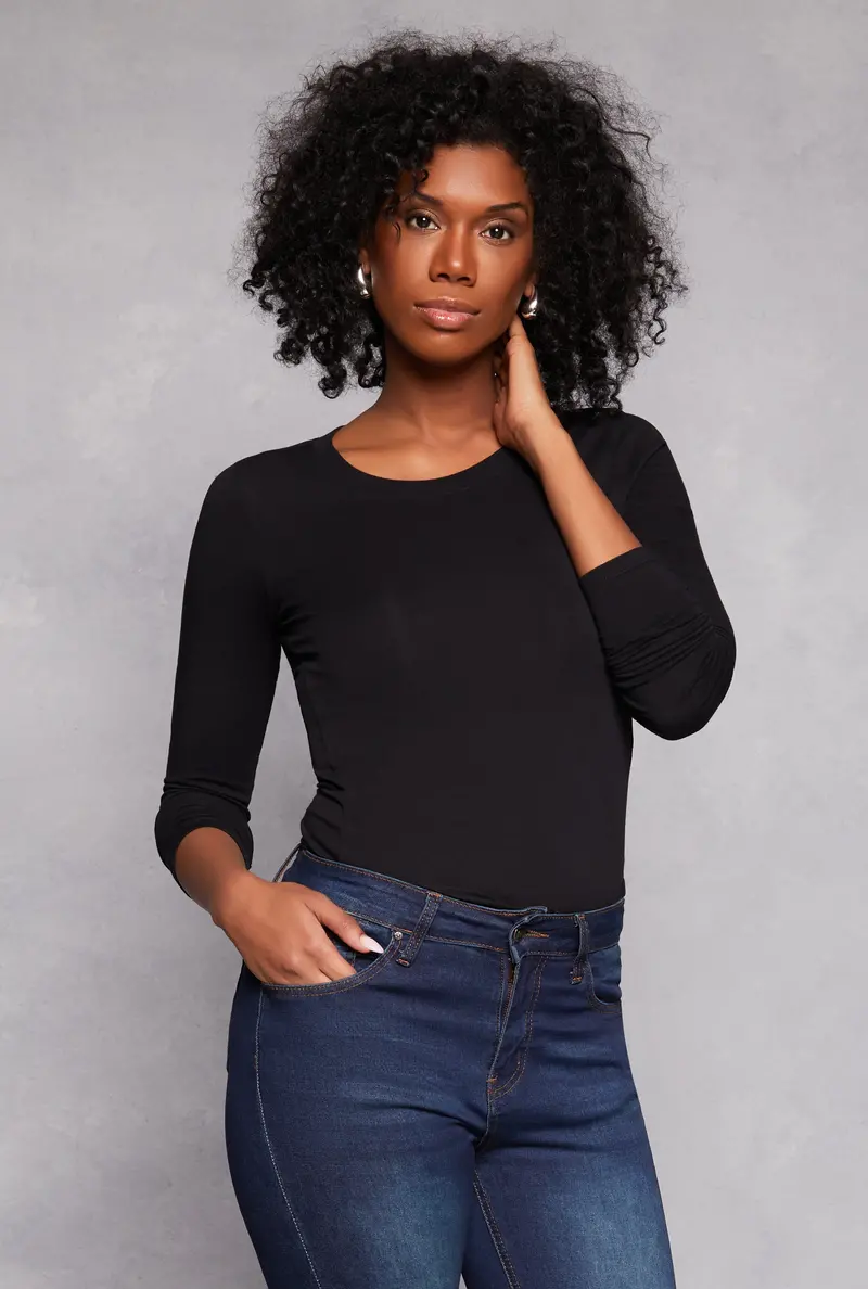Long Sleeve Crew Neck Knit Top 1