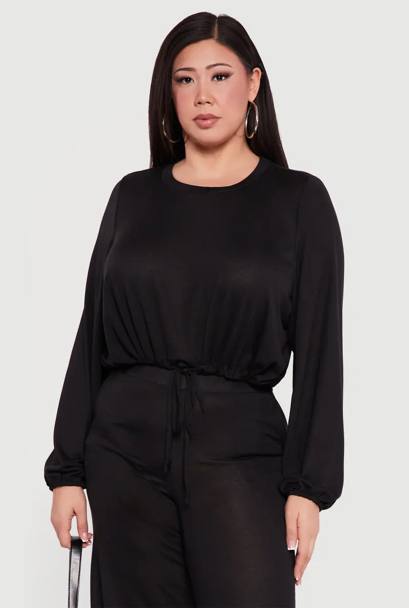 Long-Sleeve Crop Top With Drawstring Hem – Plus Size 1