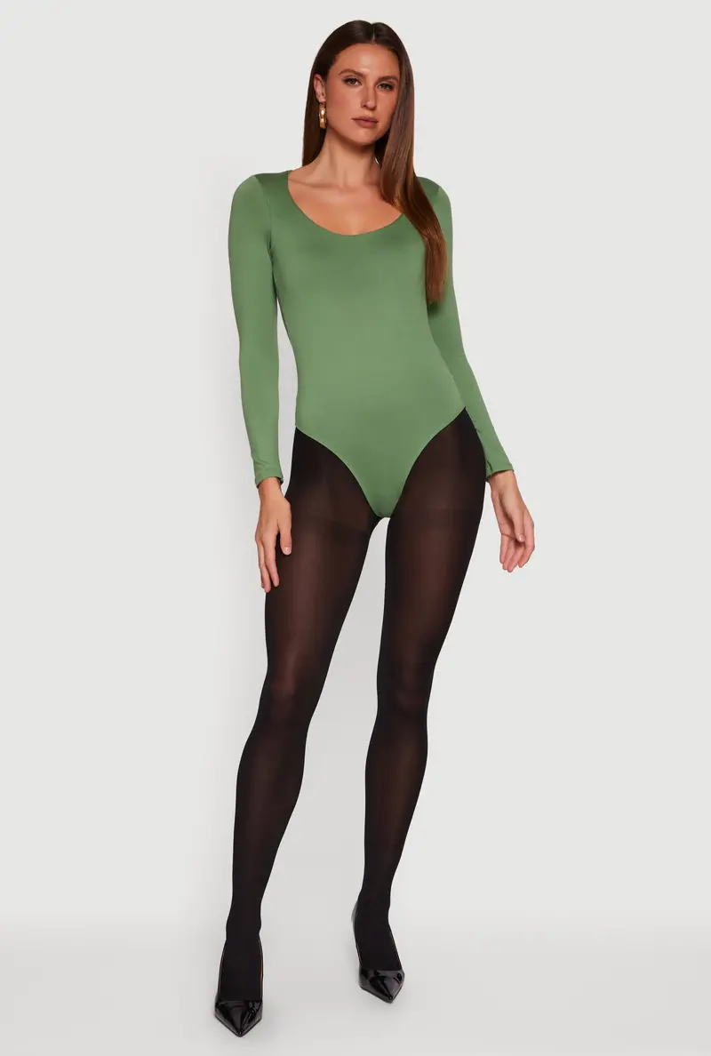 Long-Sleeve Scoop-Neck Bodysuit In Doubled Brushed Knit 1