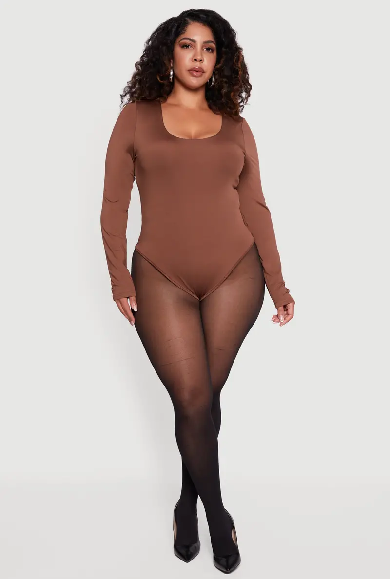 Long-Sleeve Scoop-Neck Bodysuit – Plus Size 1
