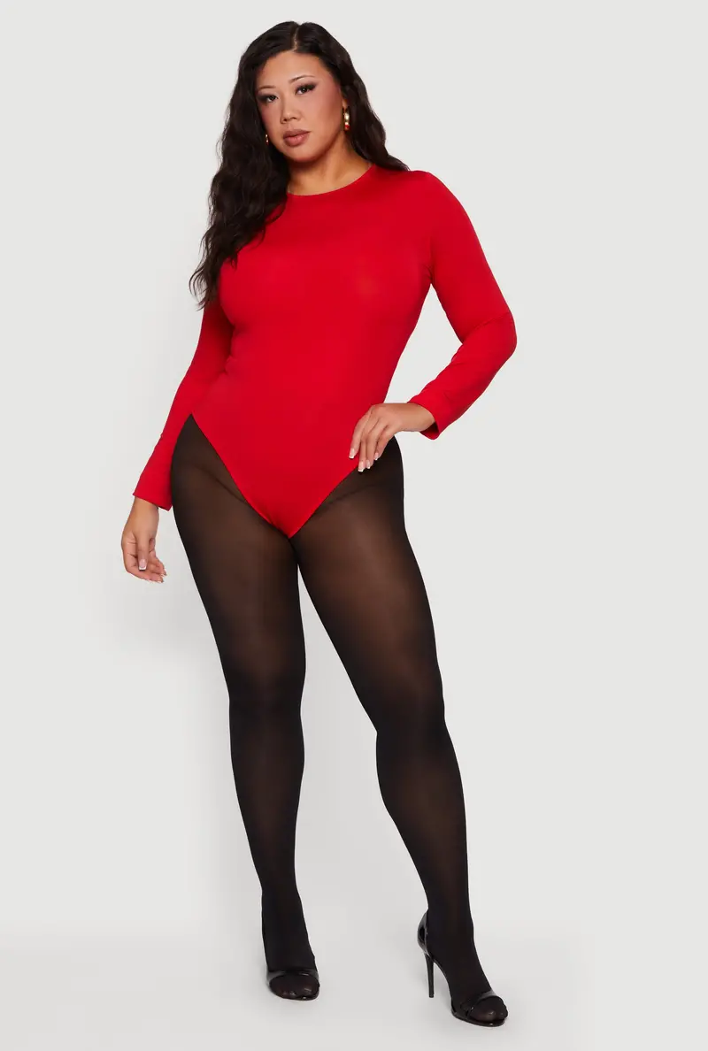 Long-Sleeve Solid Crew-Neck Bodysuit – Plus Size 1