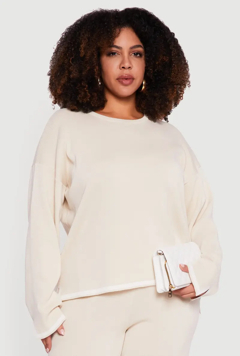 Long-Sleeve Sweater With Contrast Trim – Plus Size Fit 1