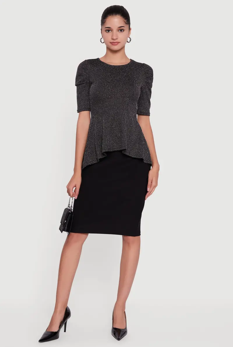 Lurex-Blend Peplum Blouse With Tie-Back Detail 1