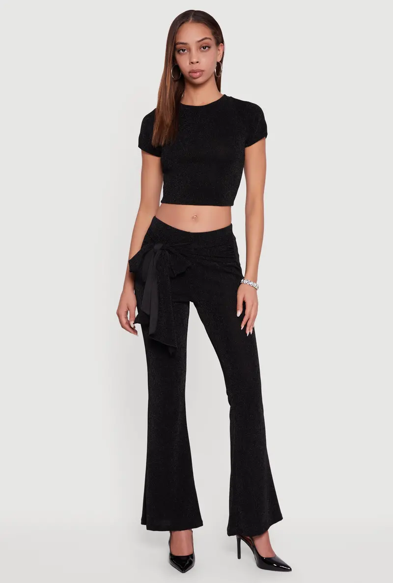 Lurex-Infused Flare-Leg Pants With Tie-Front Waist 1