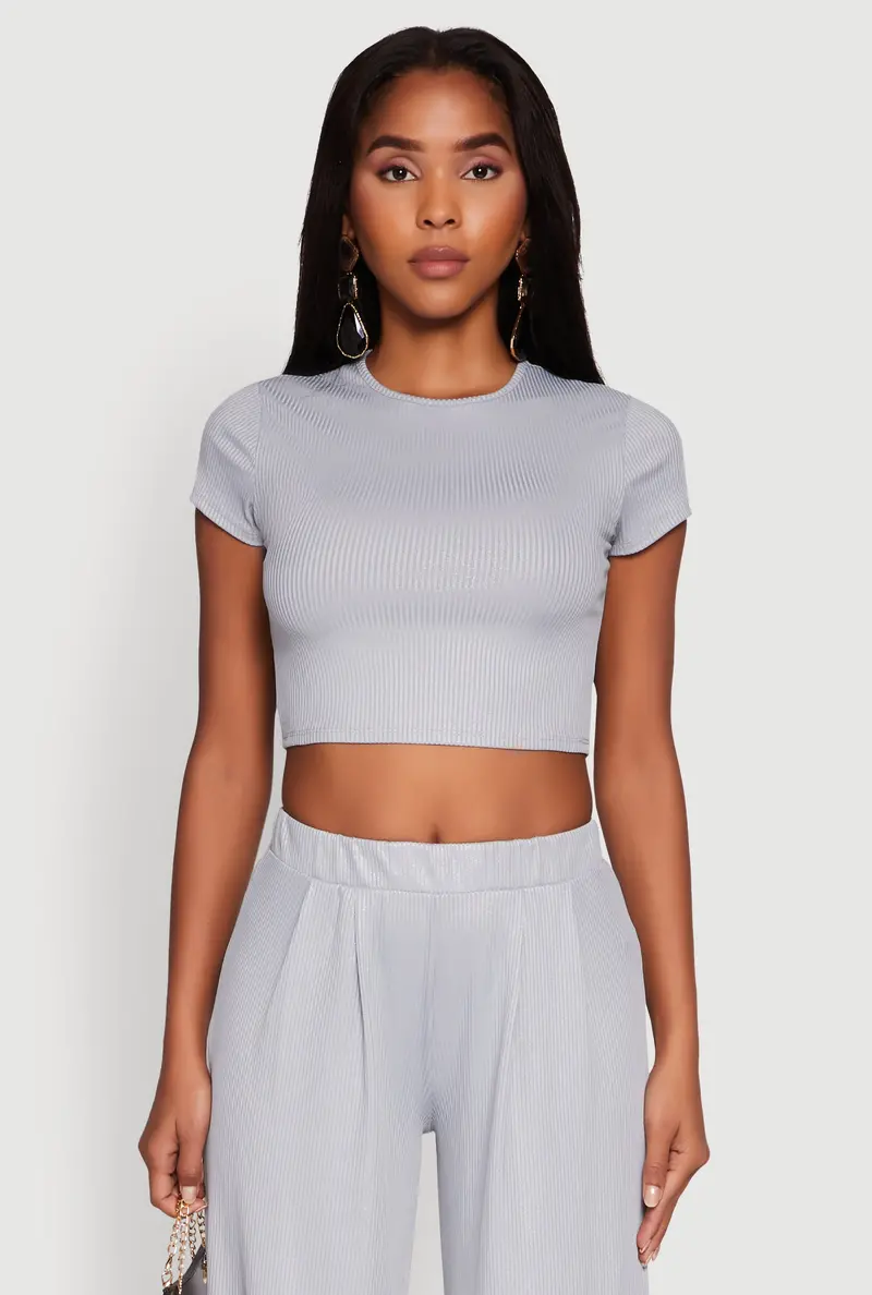 Lurex-Thread Ribbed Knit Cropped Top 1