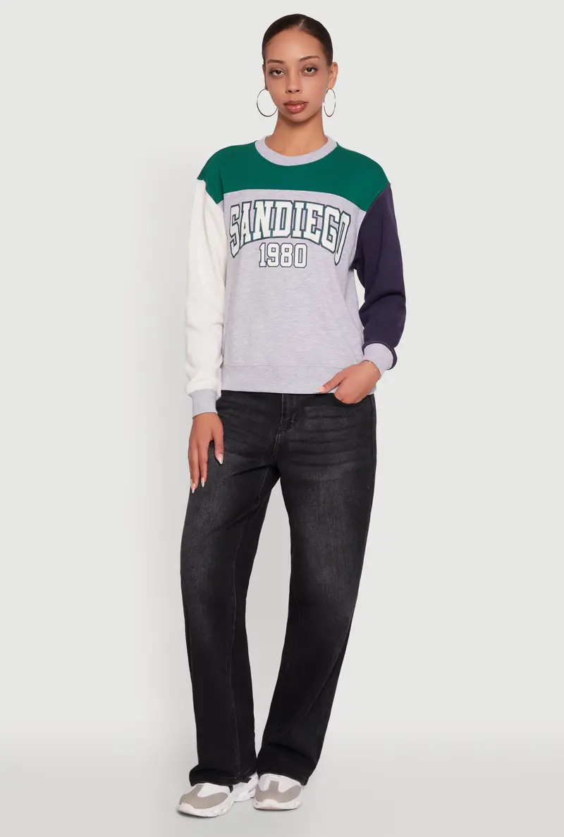 Madden Girl Color-Blocked Crew-Neck Graphic Sweatshirt 1