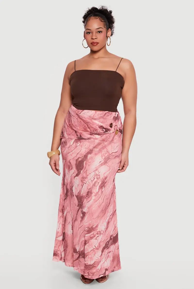 Marble-Print Maxi Skirt Featuring Metallic Resin Accents – Plus Size 1