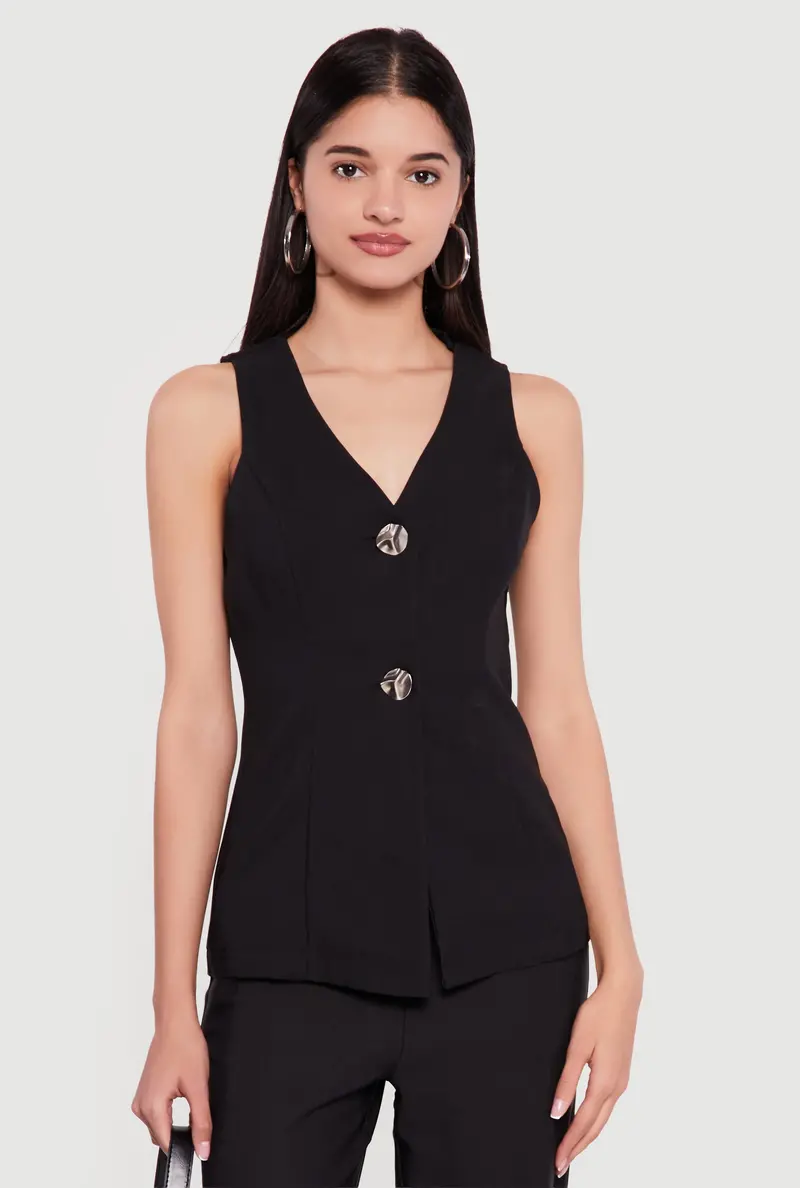 Metallic-Button Waistcoat In Crepe Knit Fabric 1