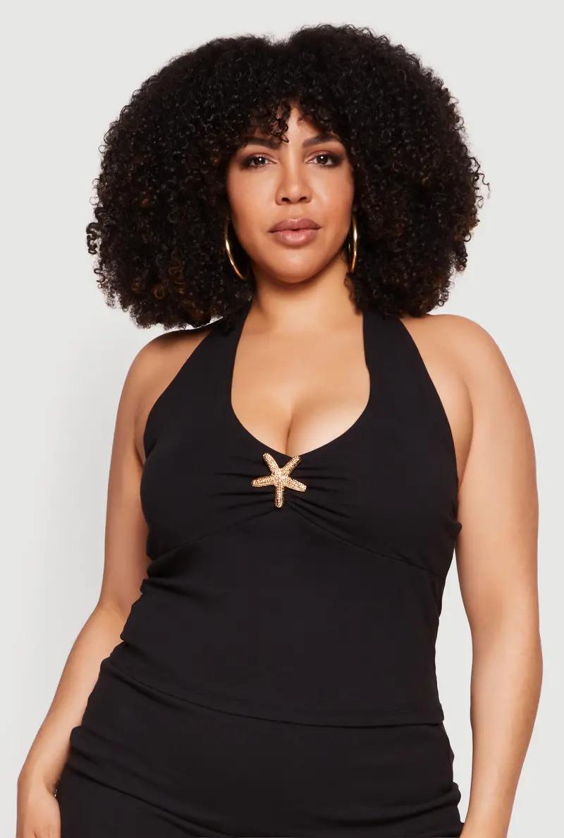 Metallic Starfish Halter Top With Tie-Back Detail And Sweetheart Neckline 1