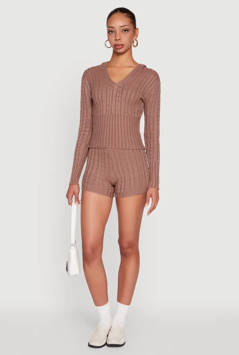 Mid-Rise Cable-Knit Shorts 1