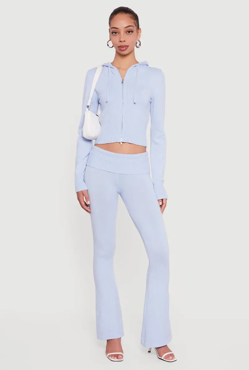Mid-Rise Flare Pants In Ribbed Knit Fabric 1