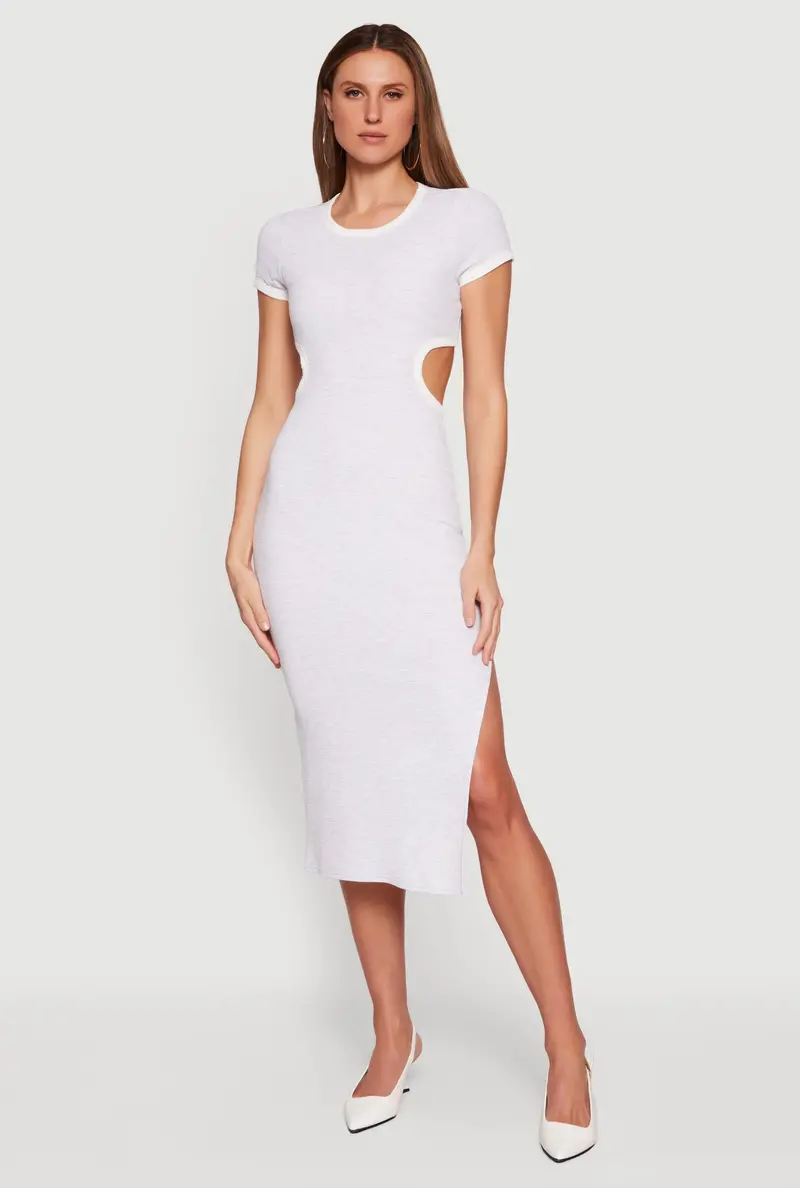 Midi Dress With Cutout Back And Contrast Trim Detailing 1