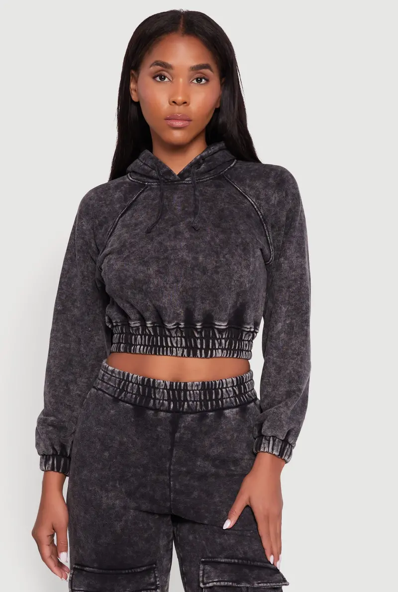 Mineral-Wash Cropped Hooded Pullover 1