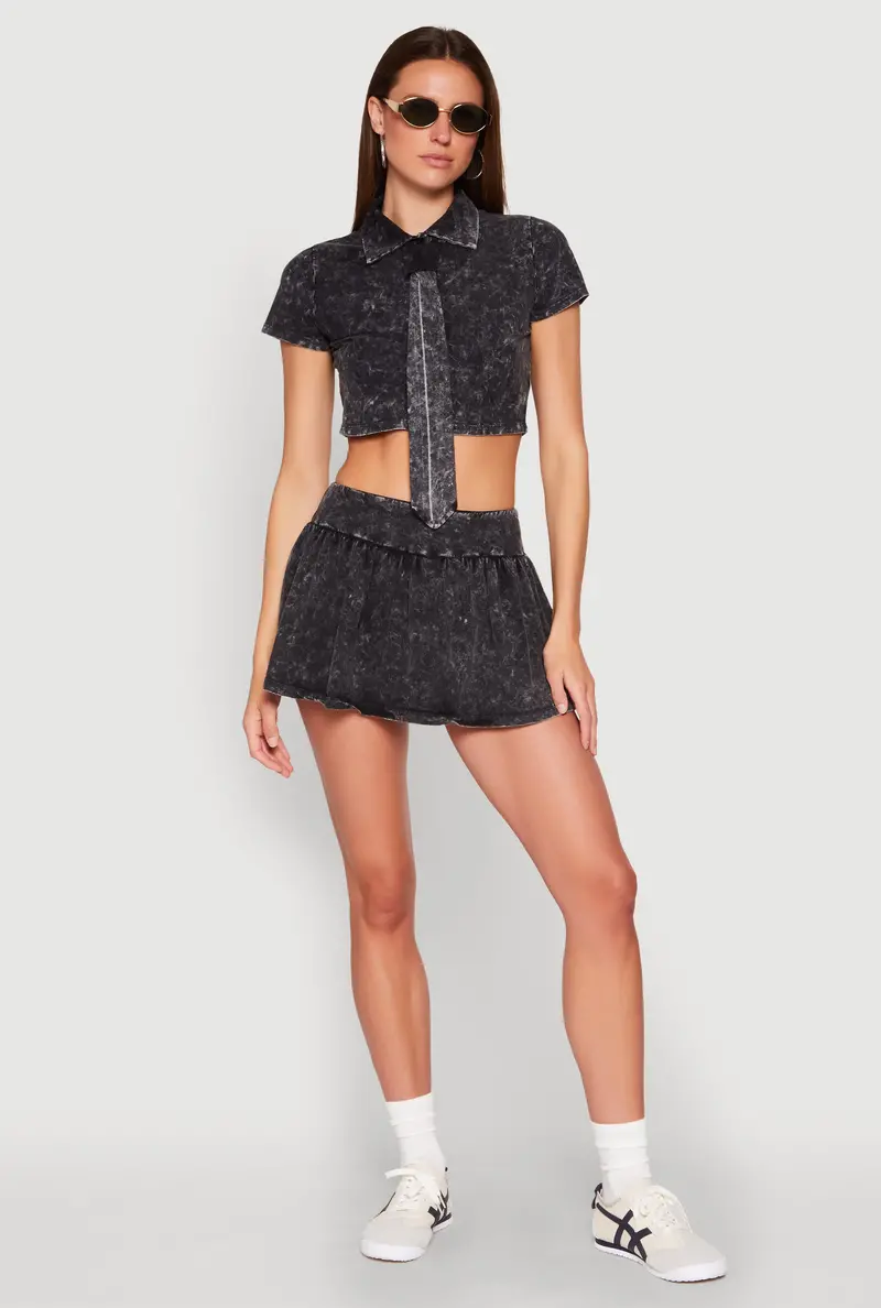 Mineral-Wash Ruched Skort With Sporty Appeal 1