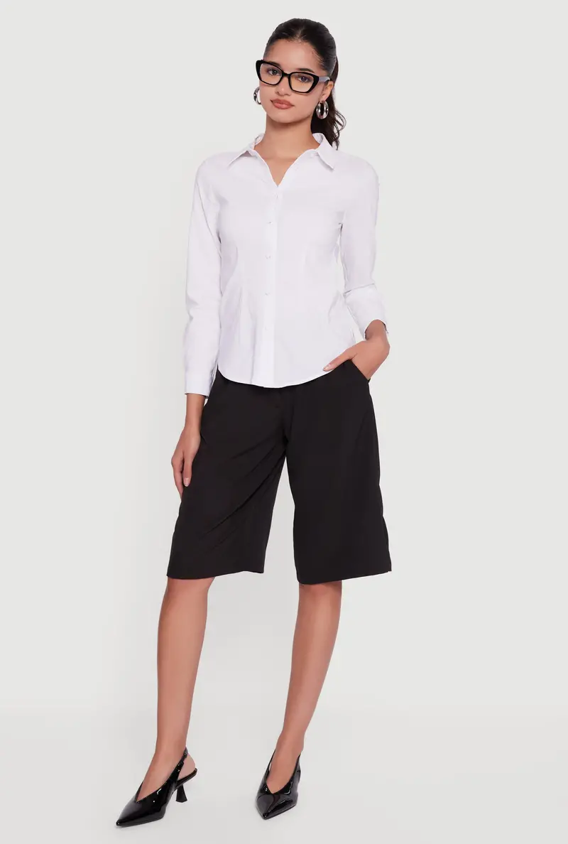 Minimalist Long-Sleeve Button-Front Shirt In Soft Fabric 1