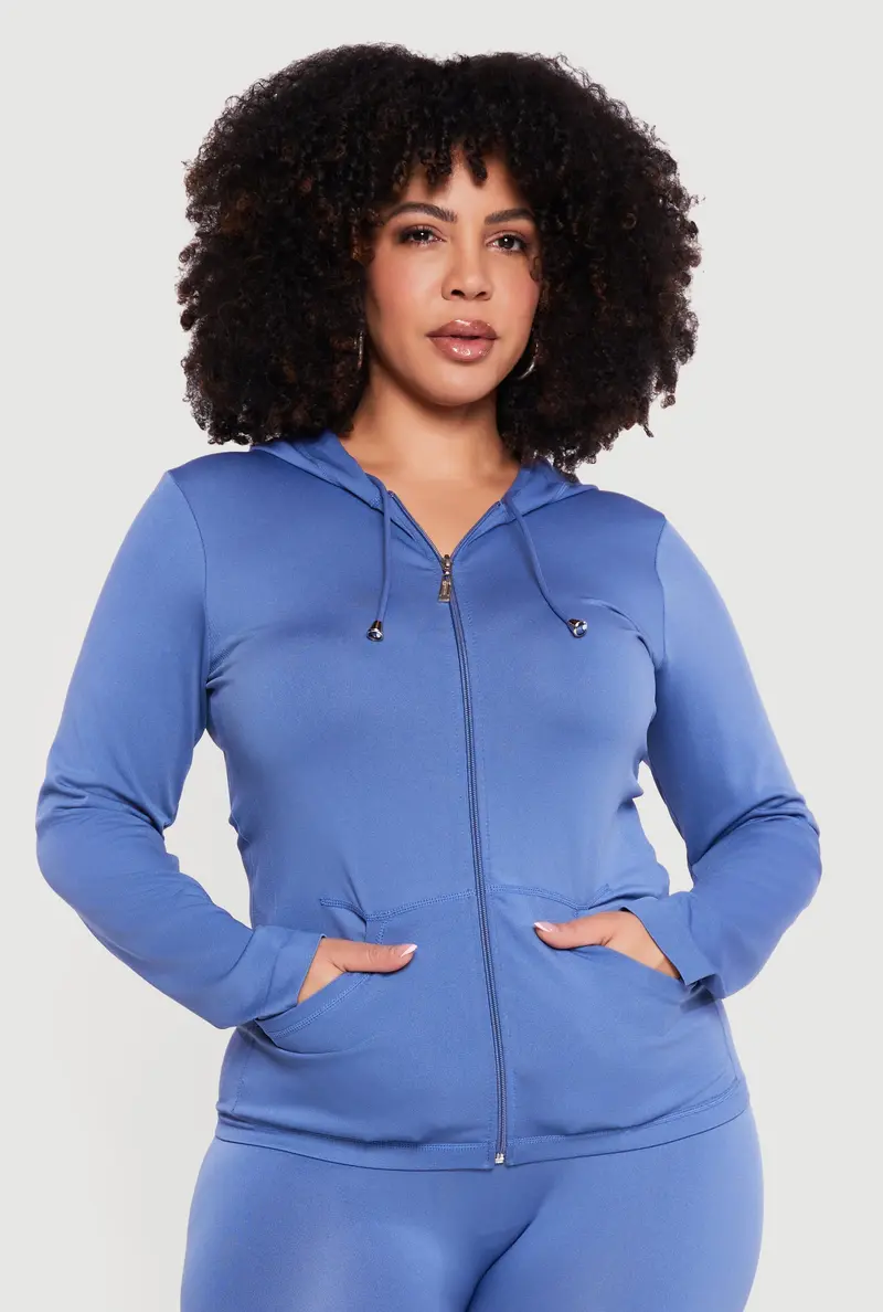 Minimalist Solid Zip-Front Hoodie – Plus Size 1