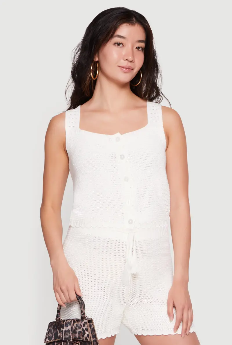 Minimalist Square-Neck Crochet Vest With Scalloped Trim 1