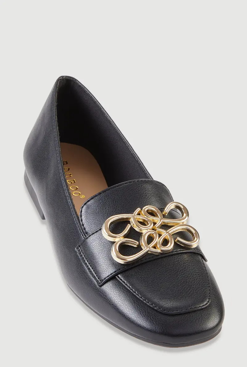 Minimalist Square-Toe Loafers With Subtle Metallic Pendant 1