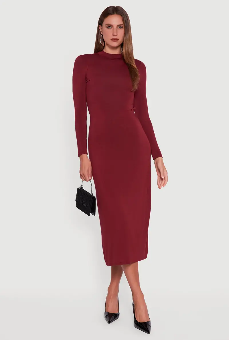 Mock Neck Midi Dress With Subtle Keyhole Back Accent 1